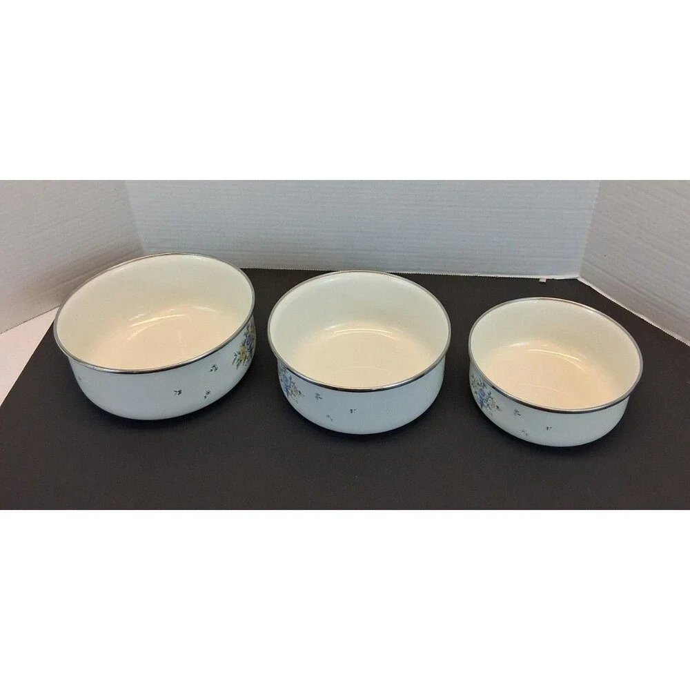 VTG Invitations Tableworks 3 Nesting Bowl Set Porcelain Enamel on Steel 1980 GUC